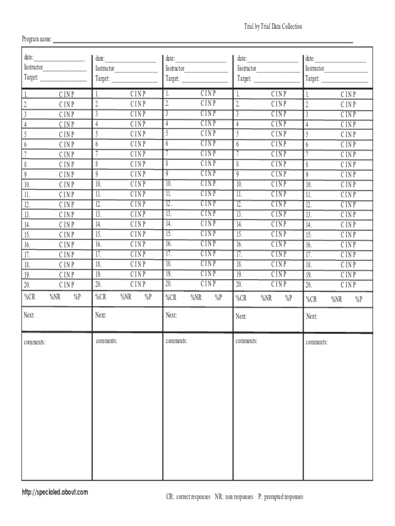 Printable Aba Data Sheets  Form