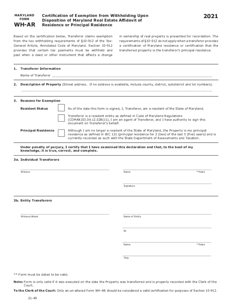  Maryland Form Wh Ar 2021