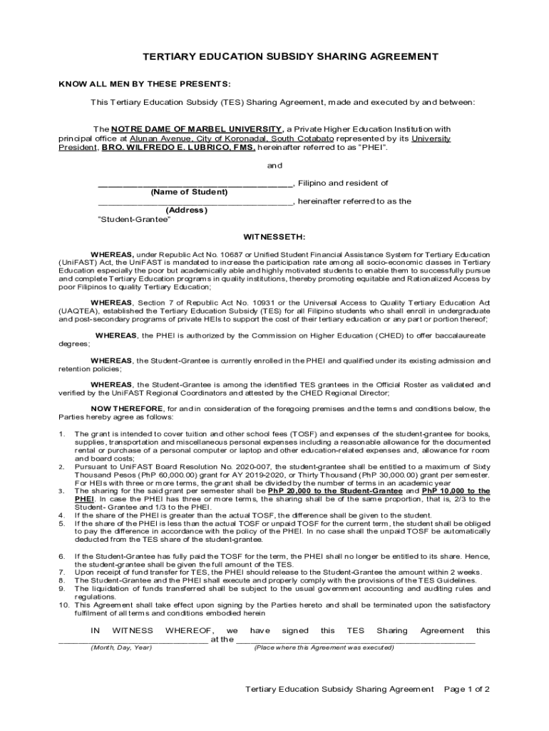 Tes Agreement  Form