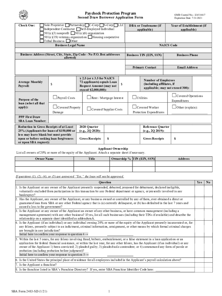 SBA Form 2483 SD 2021