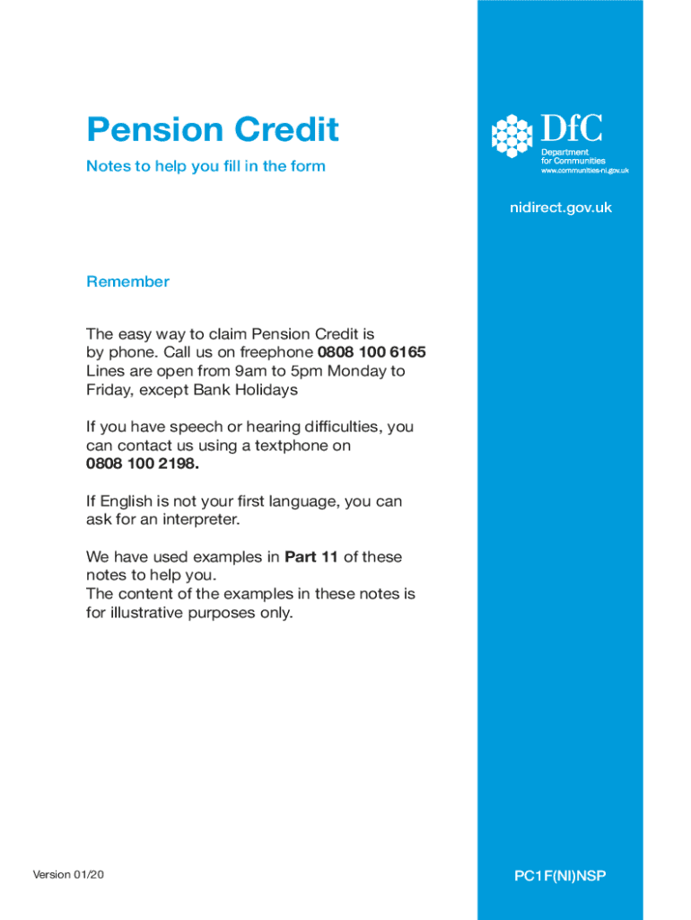  Pension Credit Claim Form GOV UK 2020-2024