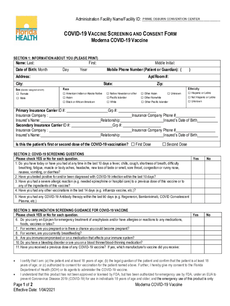 Moderna Vaccination Consent Form