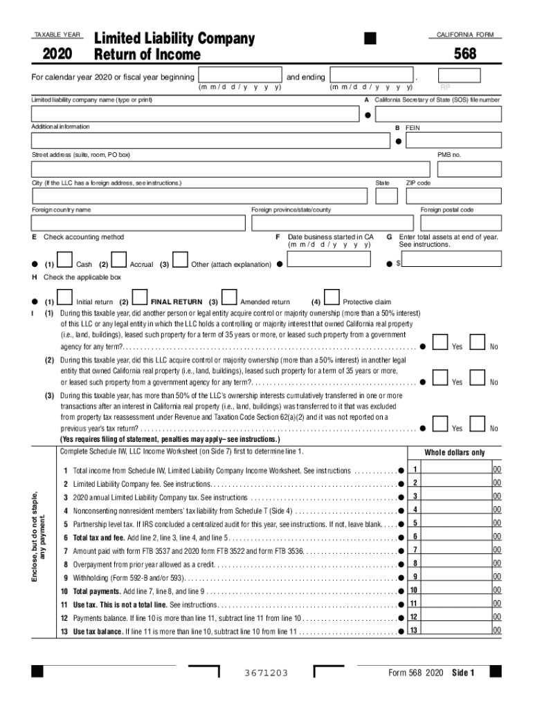  Form 568 Limited Liability Company Return of Income Form 568 Limited Liability Company Return of Income 2020