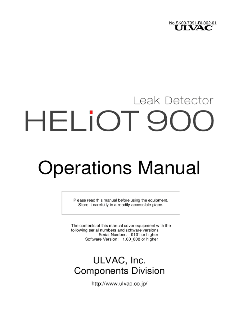 Ulvac Heliot 900 Leak Detector Instruction Manual PDF A&amp;amp;J  Form