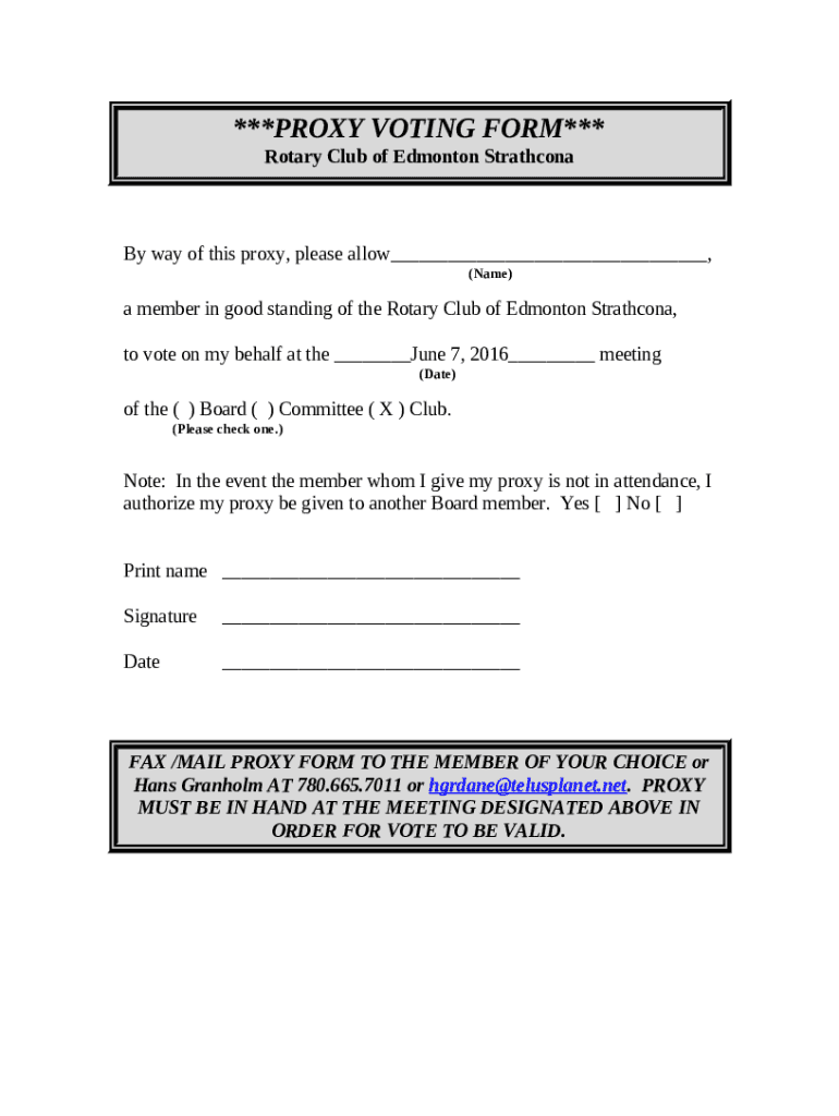 Proxy Voting Form Template