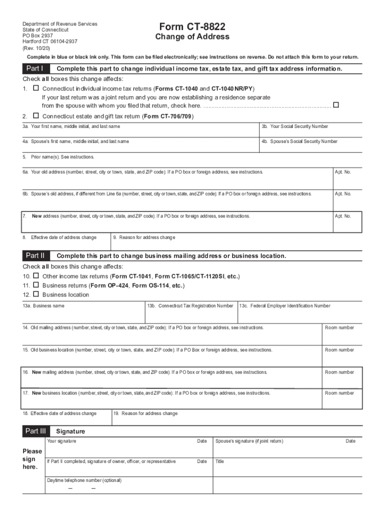 CT 8822, Change of Address E Form RS Login