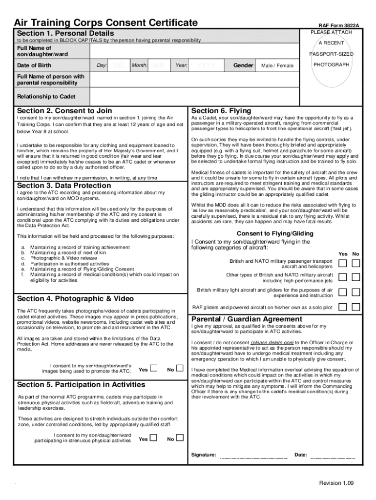  RAF Form 3822A 2009-2024