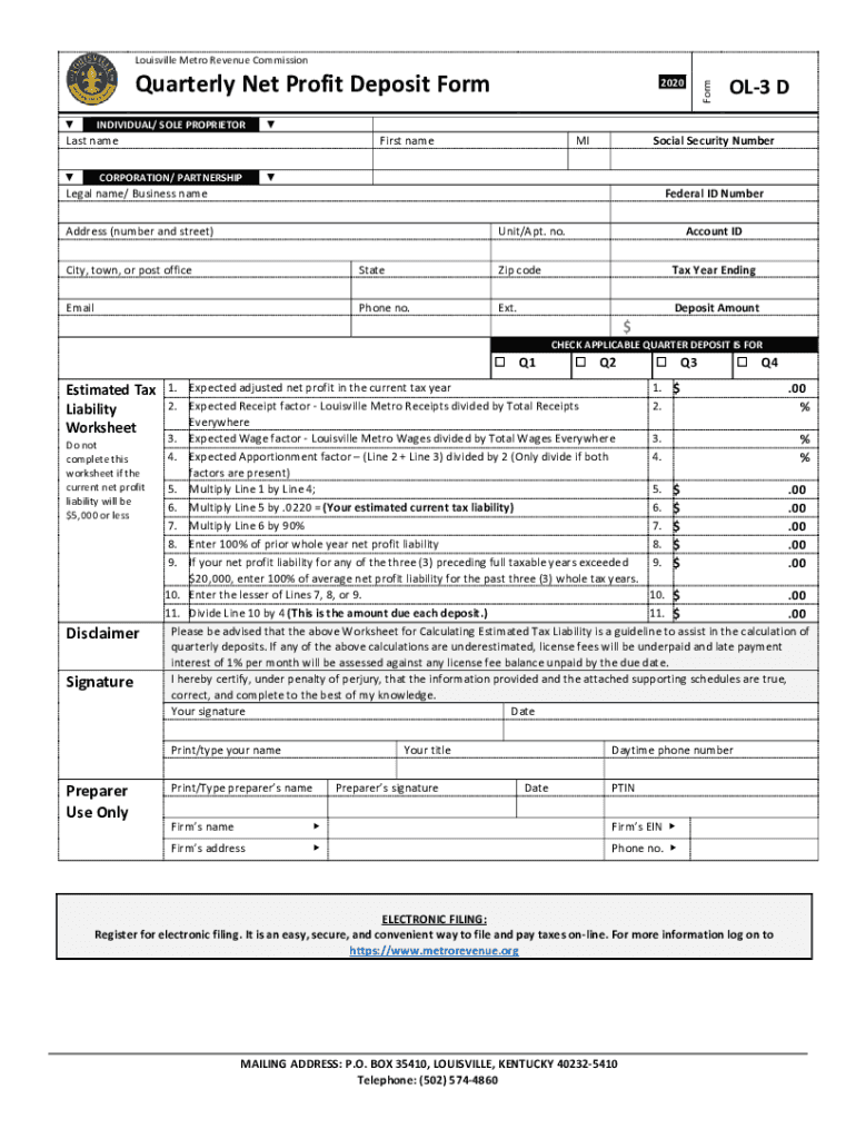  FORM LOUISVILLE METRO REVENUE COMMISSION OL D 2020