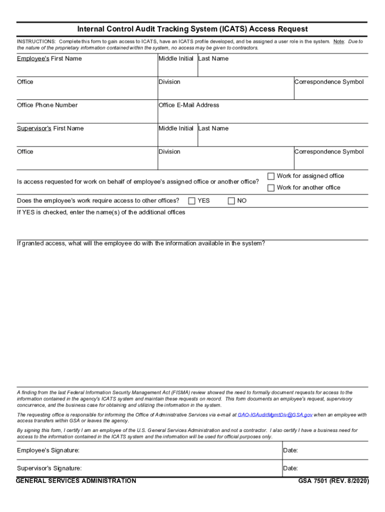  Internal Control Audit Tracking System ICATS Access Request GSA 2020-2024