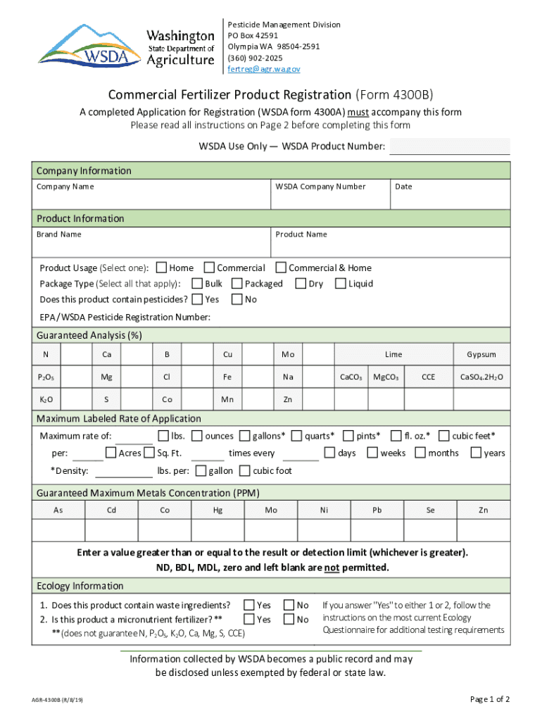 WA AGR 4300B Formerly AGR Form 630 4300B