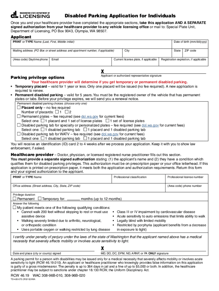  Signed Authorization from Your Healthcare Provider to Any Vehicle Licensing Office or Mail to Special Plate Unit, 2019-2024