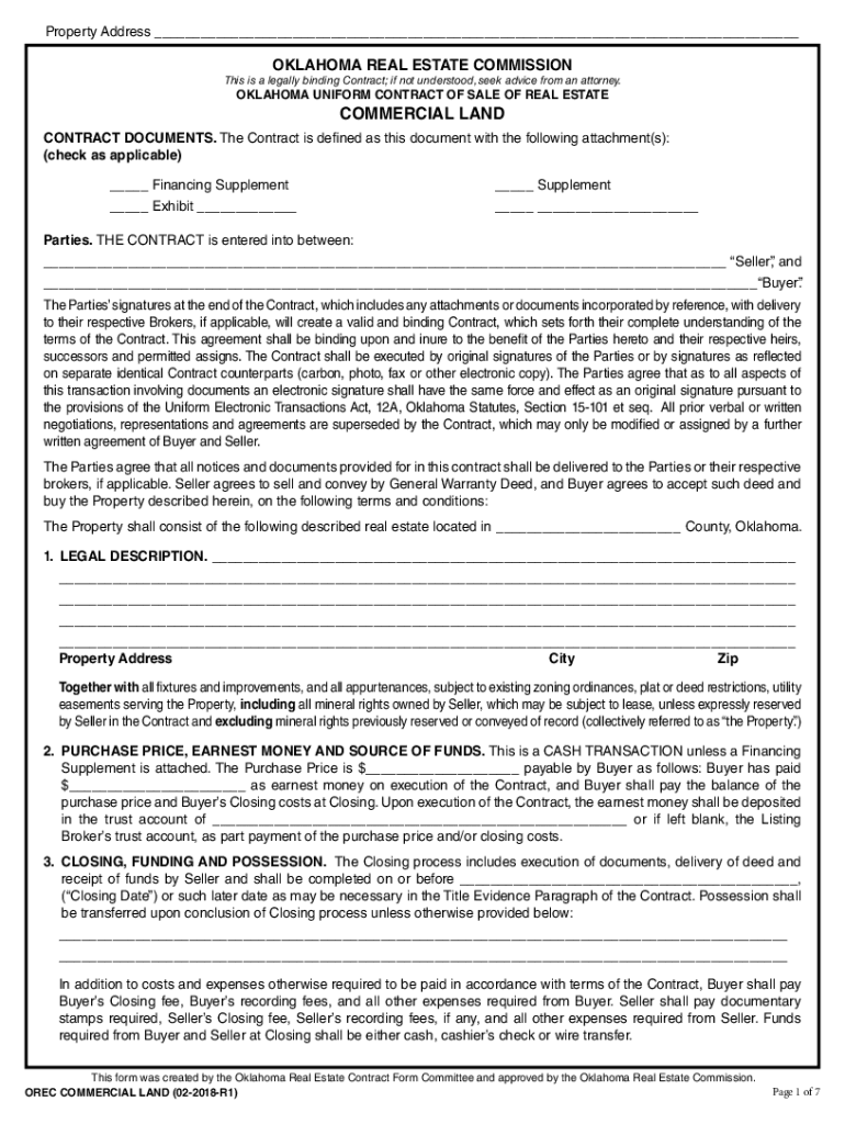  Oklahoma Real Estate Sale Contract Form 2018-2024