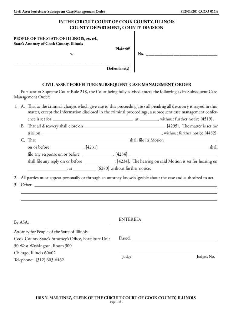  Civil Asset Forfeiture Subsequent Case Management Order 2020-2024