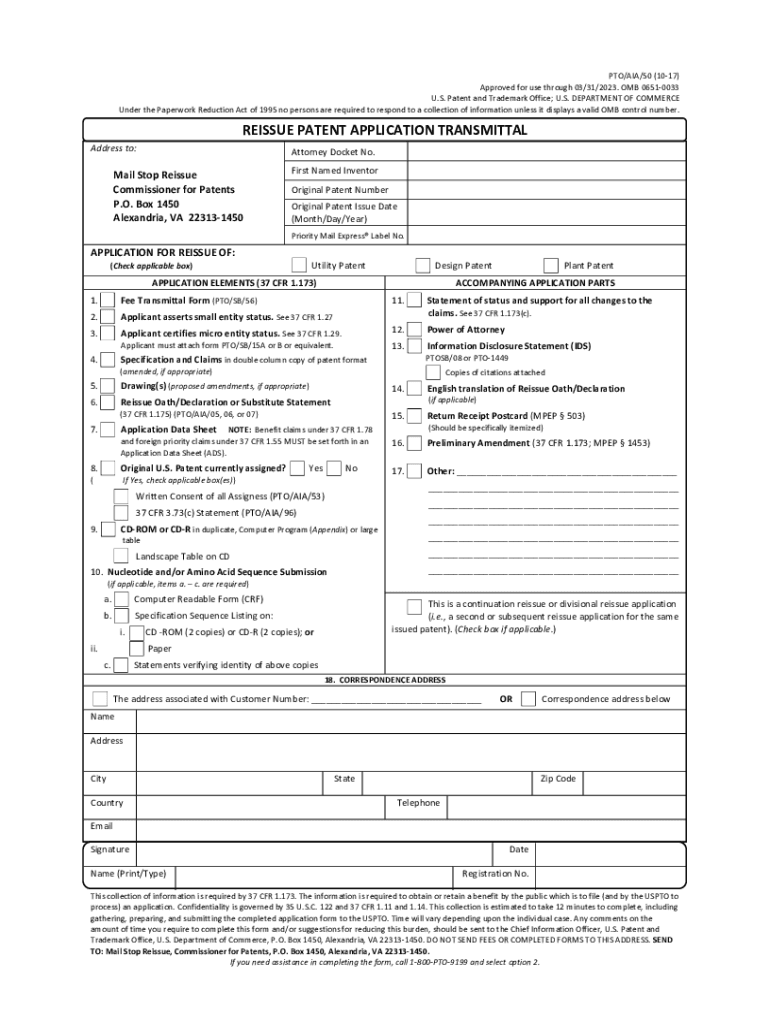  Form Reissue Application 2017