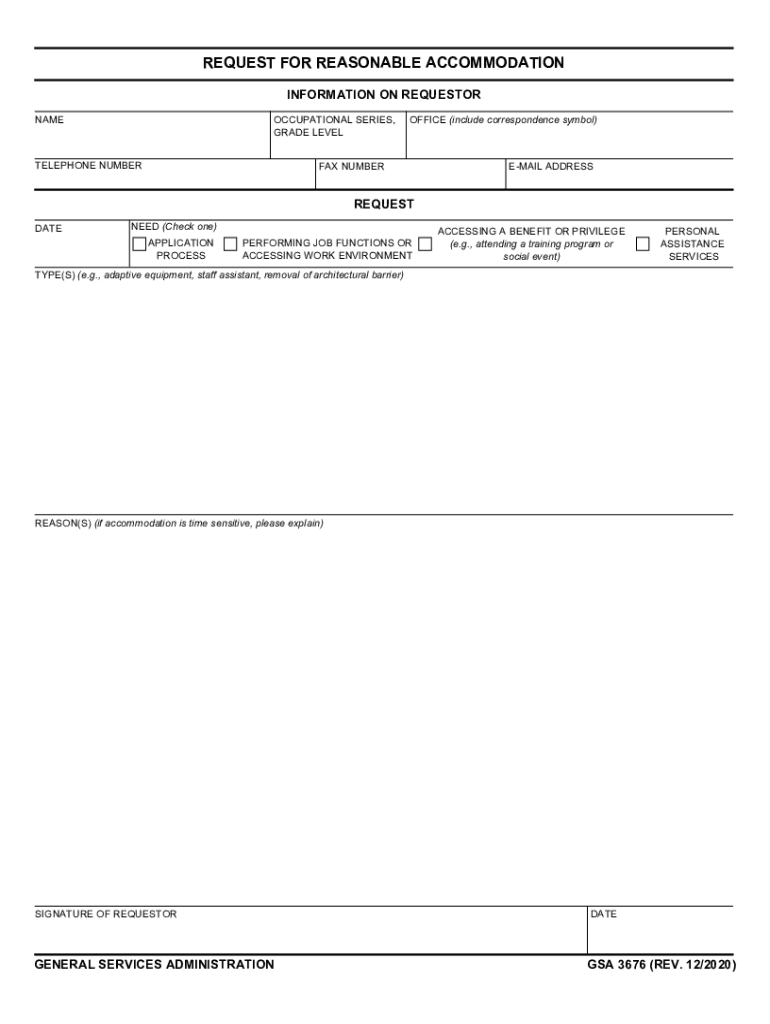 GSA 3676 Request for Reasonable Accommodation  Form