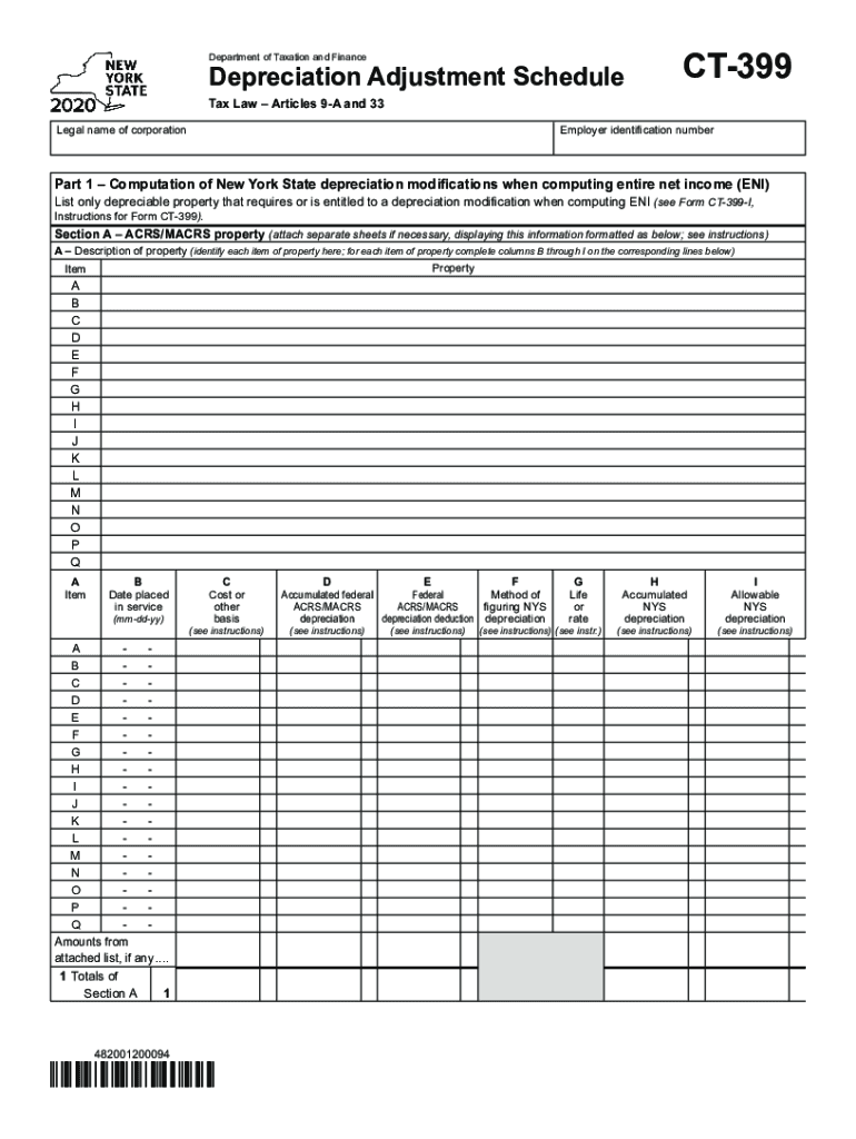  Form CT 399 Depreciation Adjustment Schedule Tax Year 2020