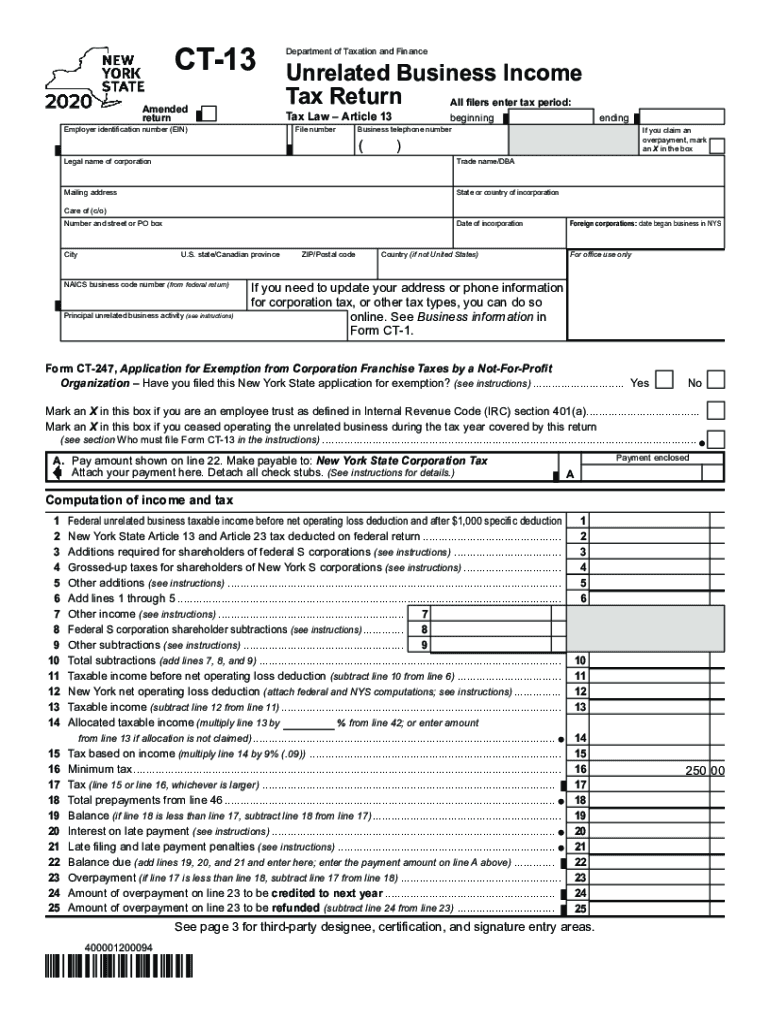  Instructions for Form CT 13 Unrelated Business Income Tax Return Tax Year 2020