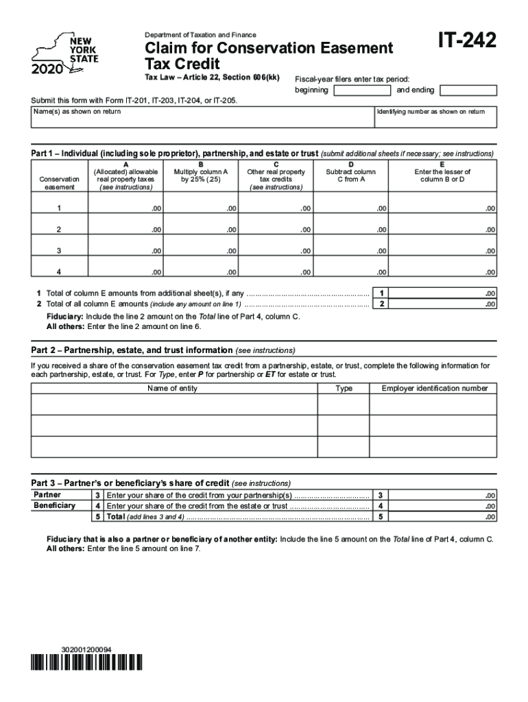  Form it 242 Claim for Conservation Easement Tax Credit Tax Year 2020