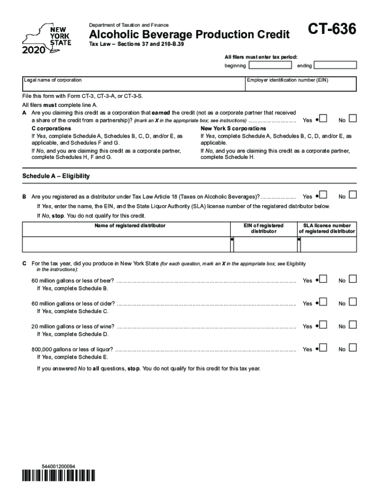  Form CT 636 Alcoholic Beverage Production Credit Tax Year 2020