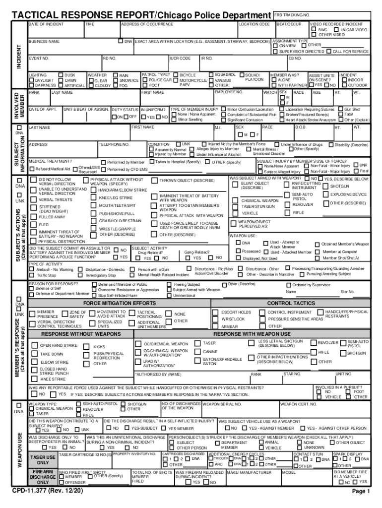 TACTICAL RESPONSE REPORT Chicago Police Department  Form