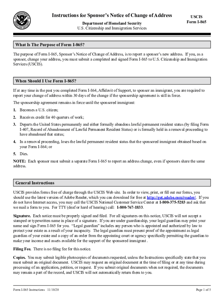  Form I 865 Instructions 2020-2024