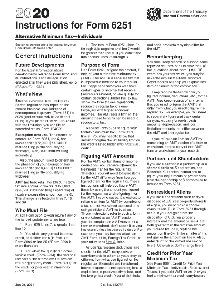  Instructions for Form 6251 Instructions for Form 6251, Alternative Minimum TaxIndividuals 2020