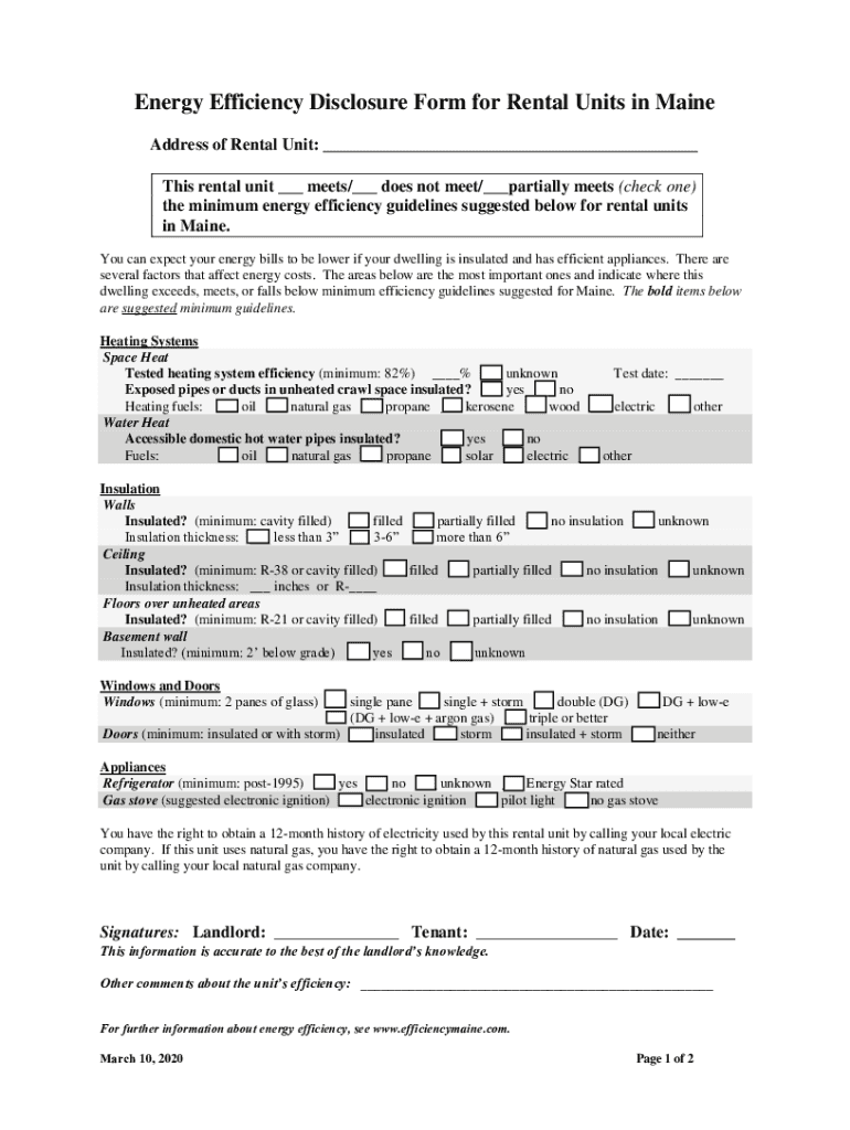  Maine Residential Energy Efficiency Disclosure Statement 2020-2024