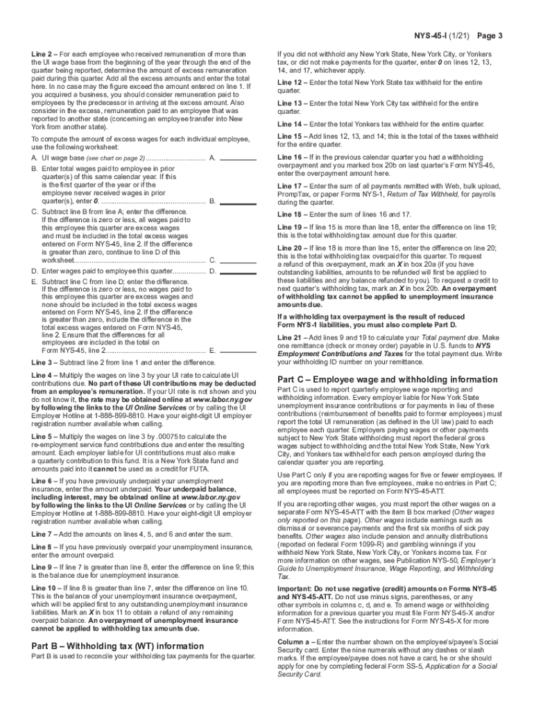  Instructions for Form NYS 45, Quarterly Combined Withholding, Wage Reporting, and Unemplyment Insurance Return Revised 120 2021-2024