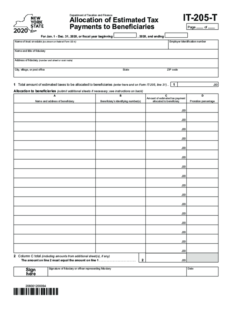  Form it 205 T Allocation of Estimated Tax Payments to 2020