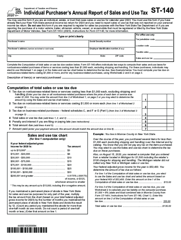  Form ST 140 Individual Purchasers Annual Report of Sales and Use Tax Tax Year 2020