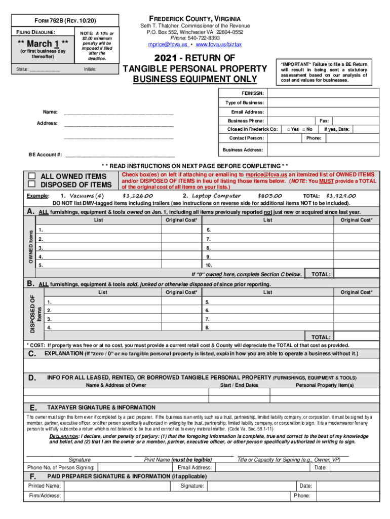  F C V FORM 762M Seth T Thatcher Frederick County 2020-2024