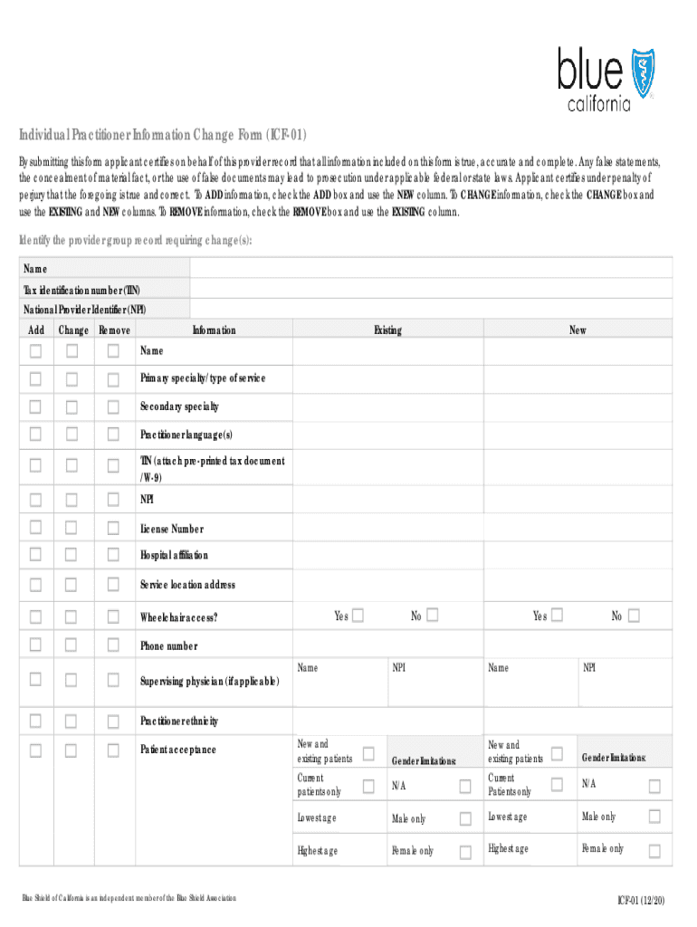  Individual Practitioner Information Change Form ICF 01 2020-2024