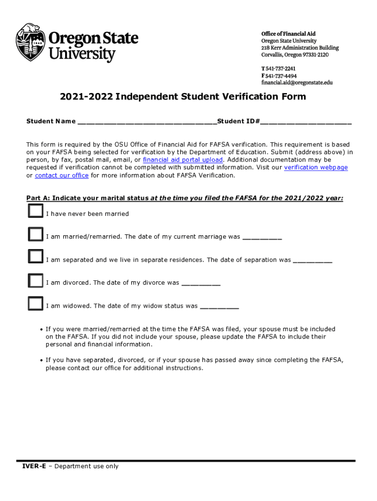  Independent Student Verification Form 2021-2024