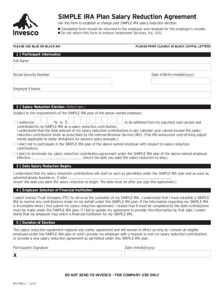  SIMPLE IRASalary Reduction Agreement Form Edward 2020-2024