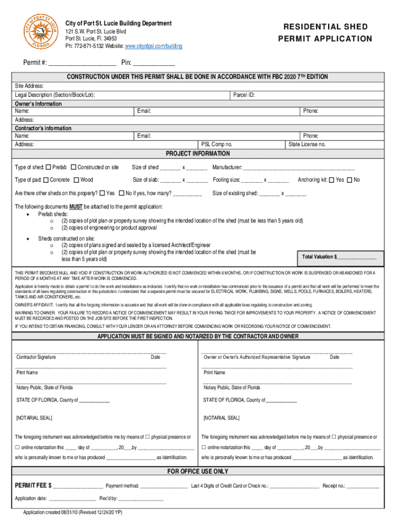 RESIDENTIAL SHED  Form