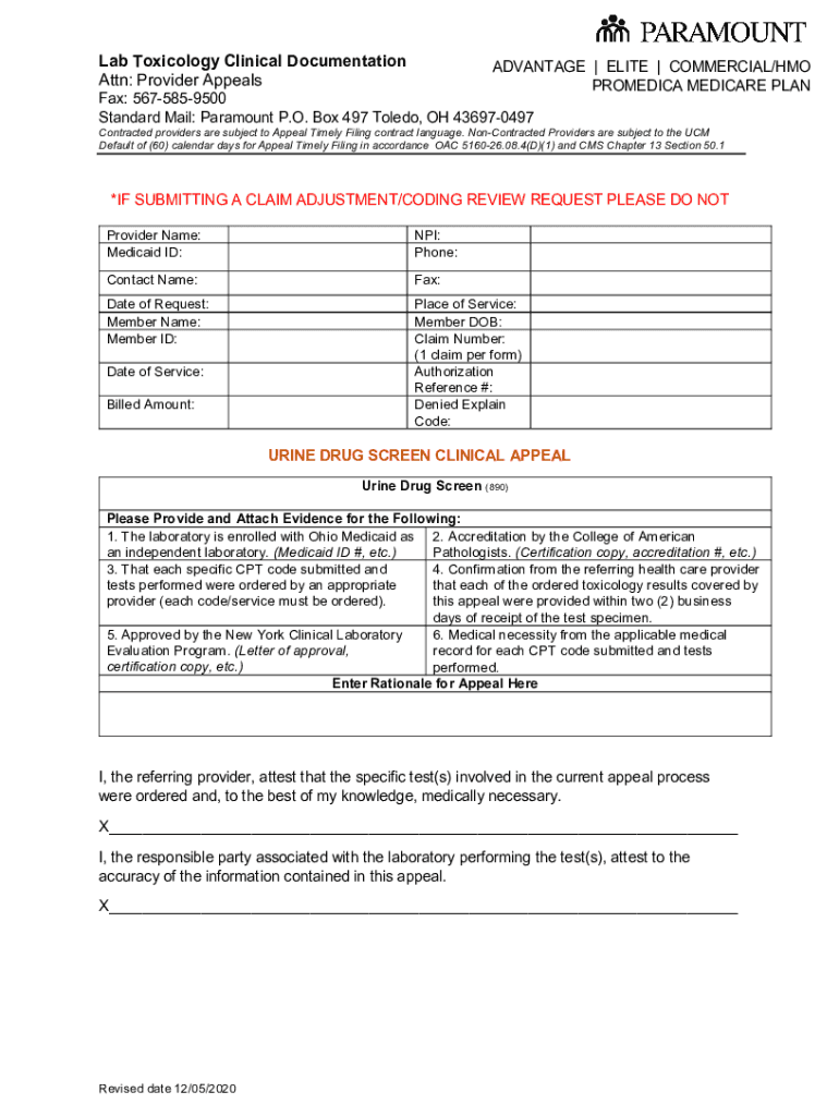 Lab Toxicology Clinical Documentation  Form