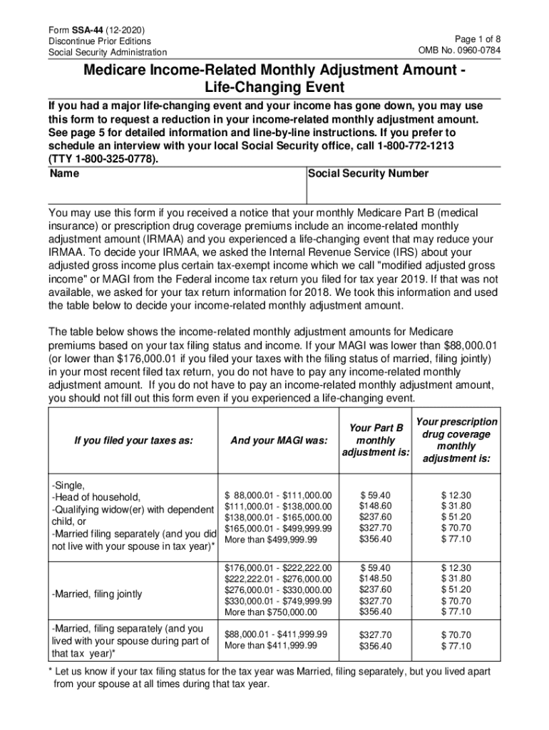 SSA 44 Medicare Income Related Monthly Adjustment Amount  Form