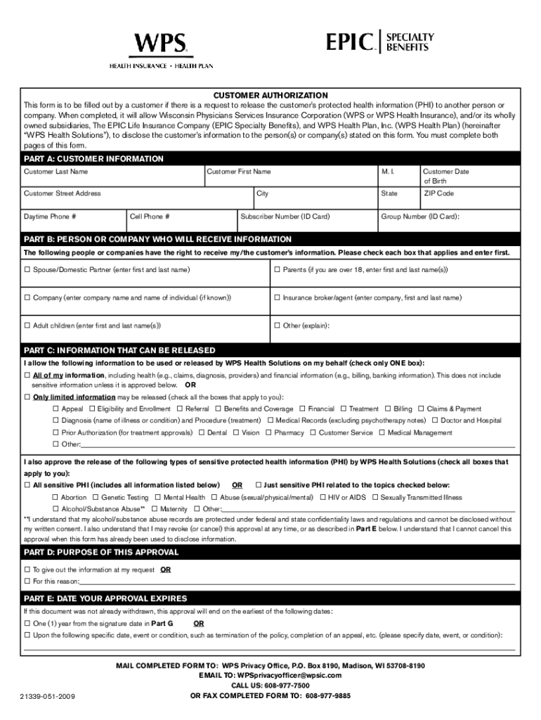 This Form is to Be Filled Out by a Customer If There is a Request to Release the Customers Protected Health Information PHI to a