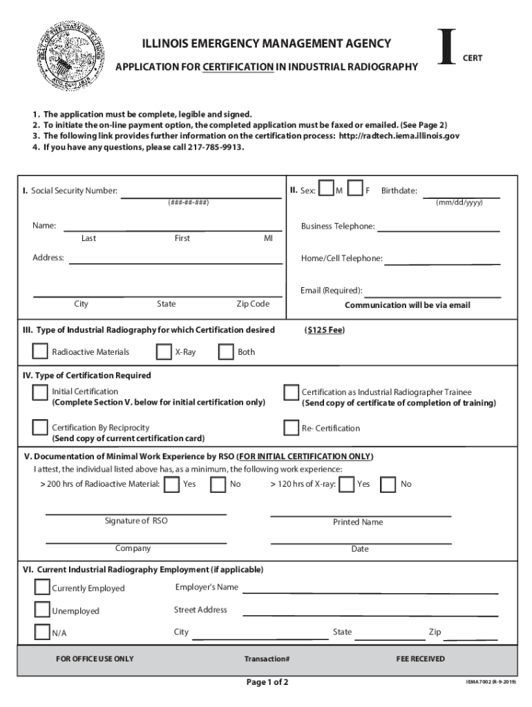  APPLICATION for CERTIFICATION in INDUSTRIAL RADIOGRAPHY 2019-2024