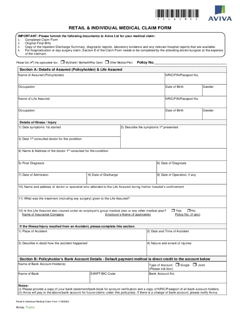 RETAIL & INDIVIDUAL MEDICAL CLAIM FORM