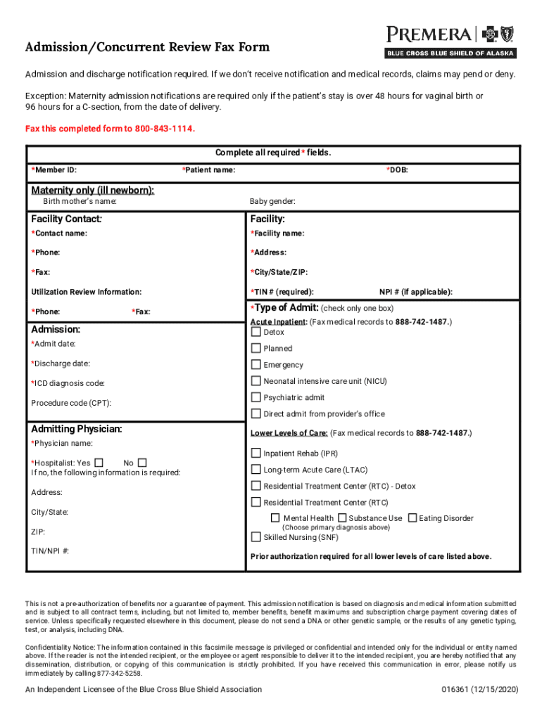  AdmissionConcurrent Review Fax Form 2020-2024