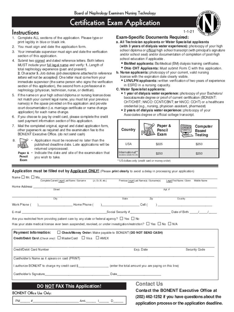 Exam Specific Documents Required  Form