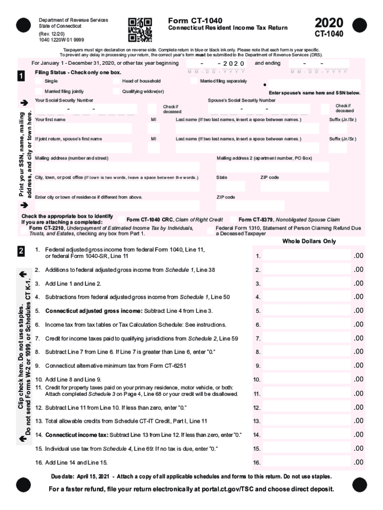  Connecticut Form CT 1040 Connecticut Resident Income Tax 2020