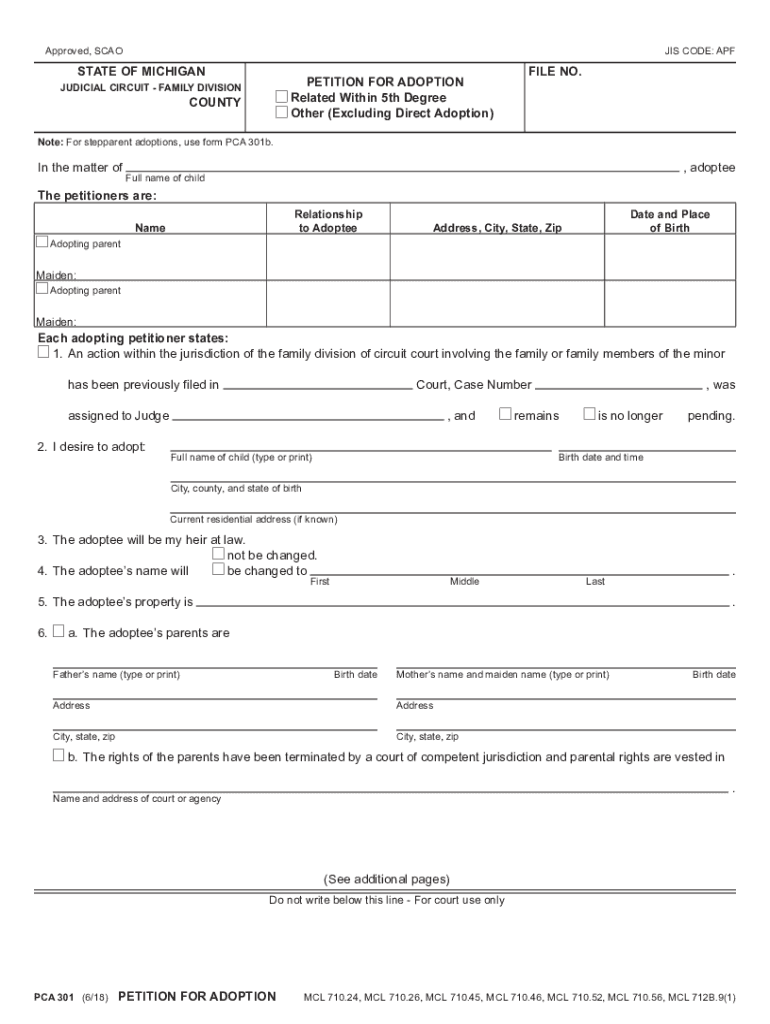 ALL ADOPTIONS to BE FILED at FAMILY DIVISION of  Form