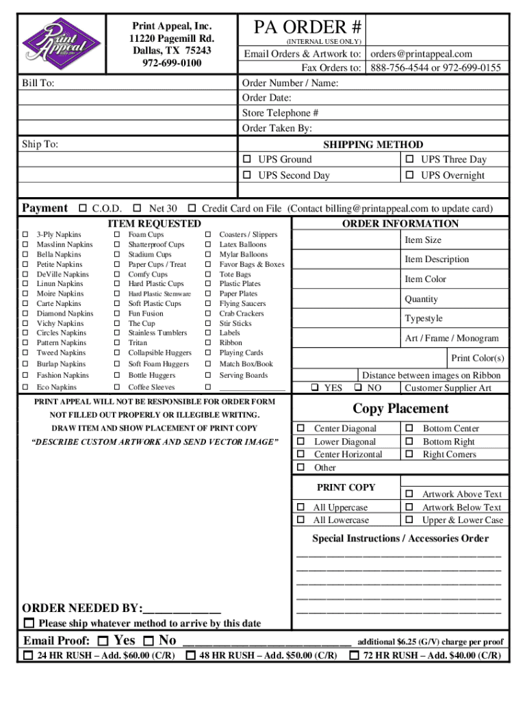 Print Appeal Order Form