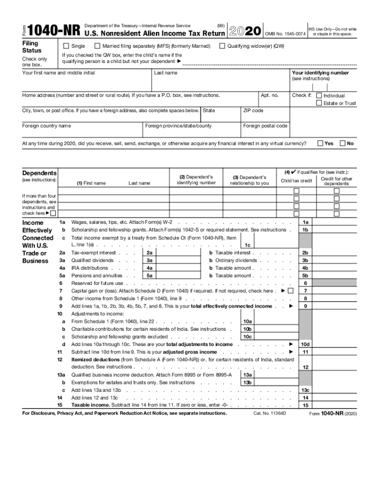  About Form 1040 NR, U S Nonresident Alien Income Tax Return 2020