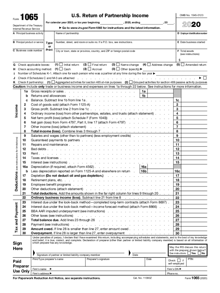  Form 1065 U S Return of Partnership Income 2020