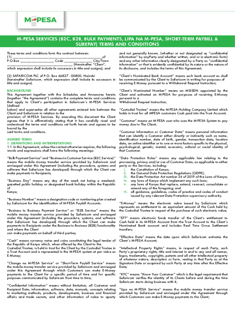 Mpesa Paybill Template  Form