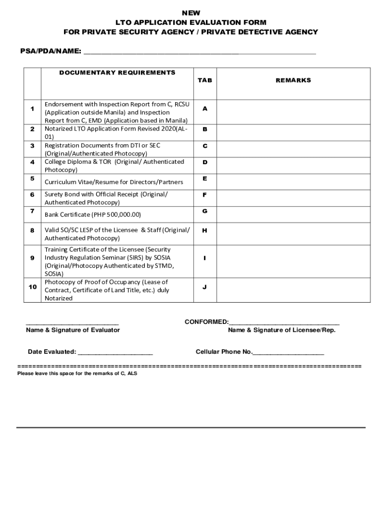 Lto Evaluation Form