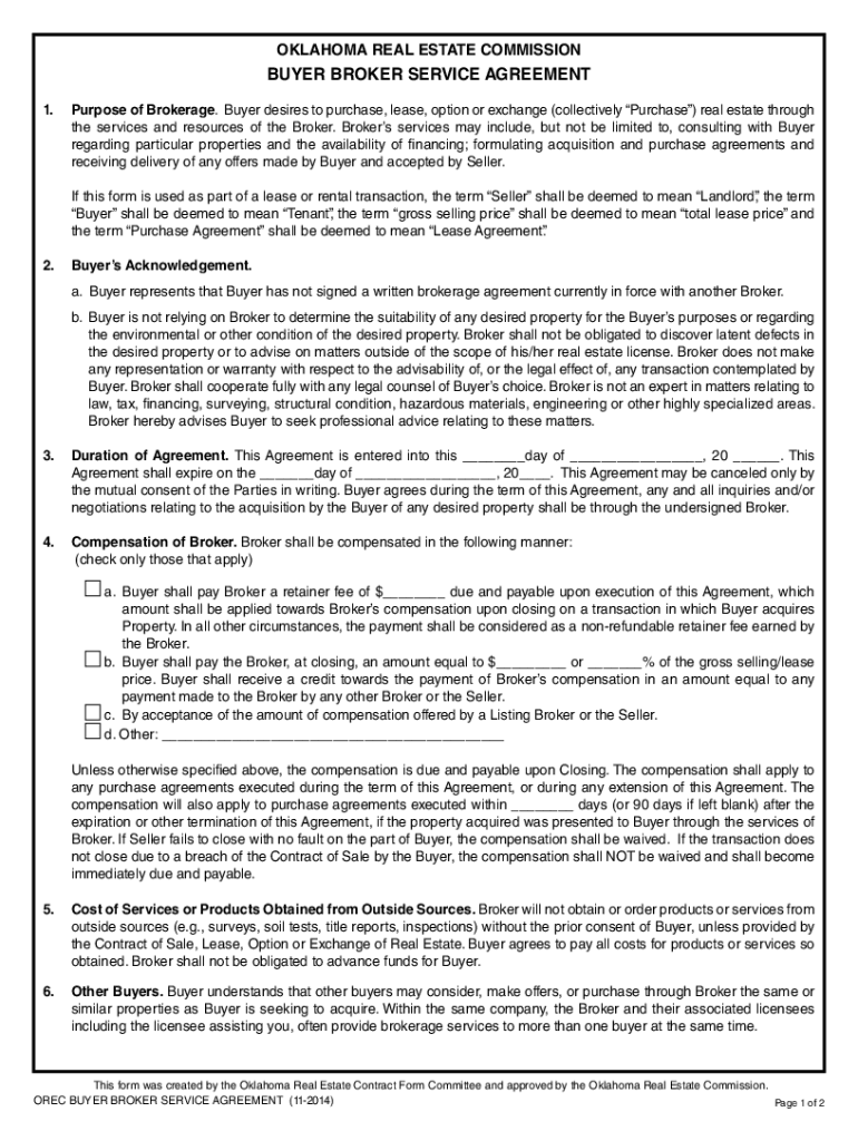 BUYER BROKER SERVICE AGREEMENT  Form